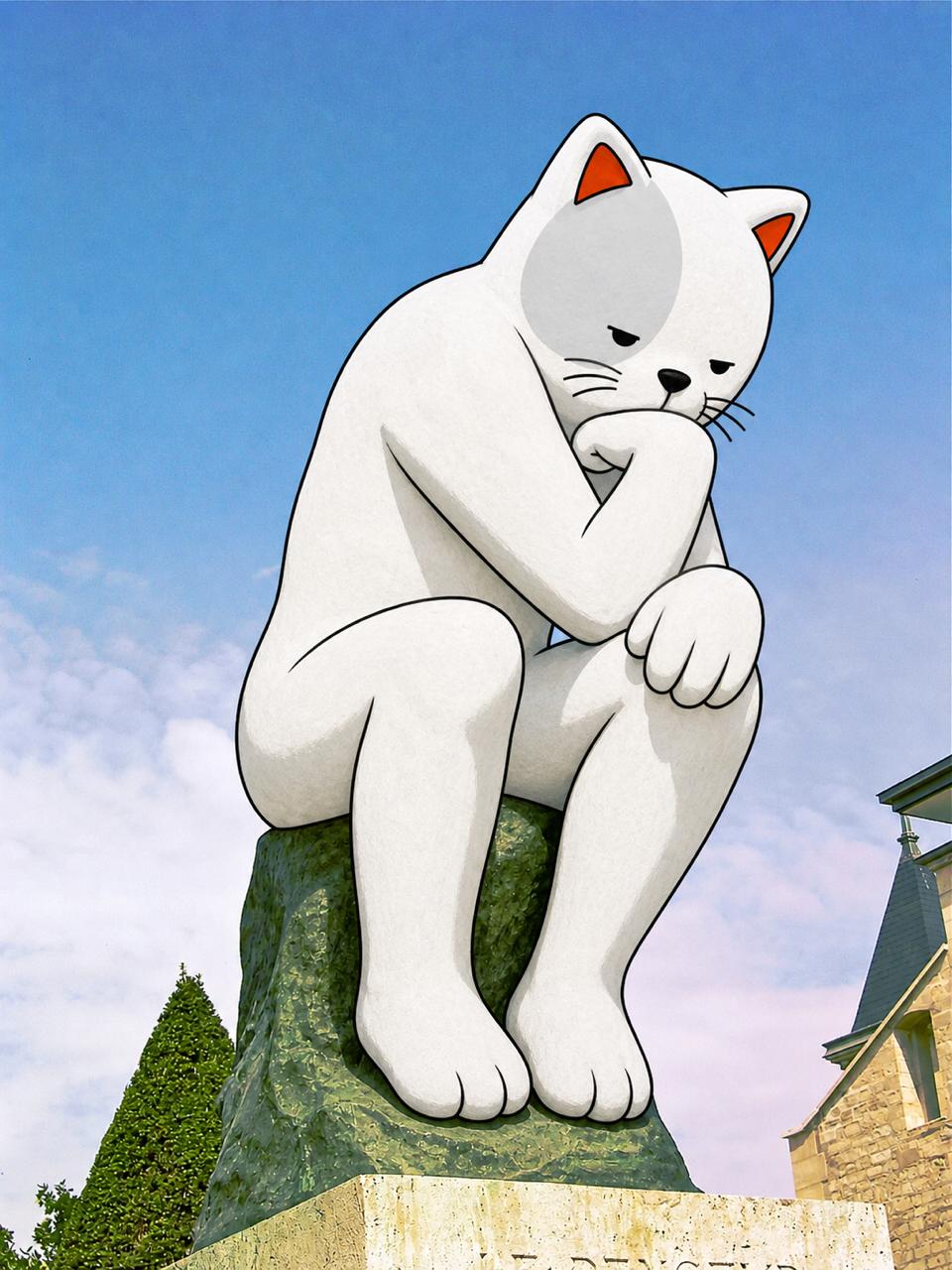 Purr Cat posed as The Thinker